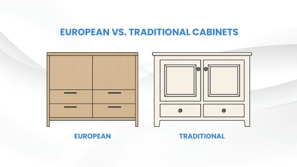european vs traditional cabinets diagram