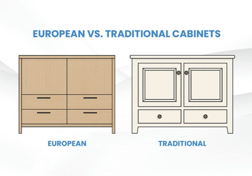 european vs traditional cabinets diagram